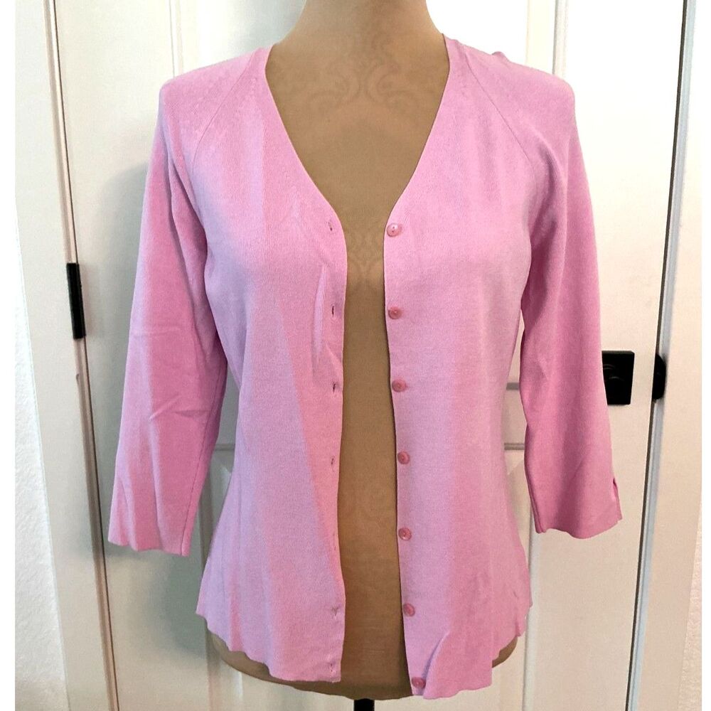 Ann Taylor LOFT Women’s M Pink Lightweight Preppy Knit Cardigan 3/4 Sleeve